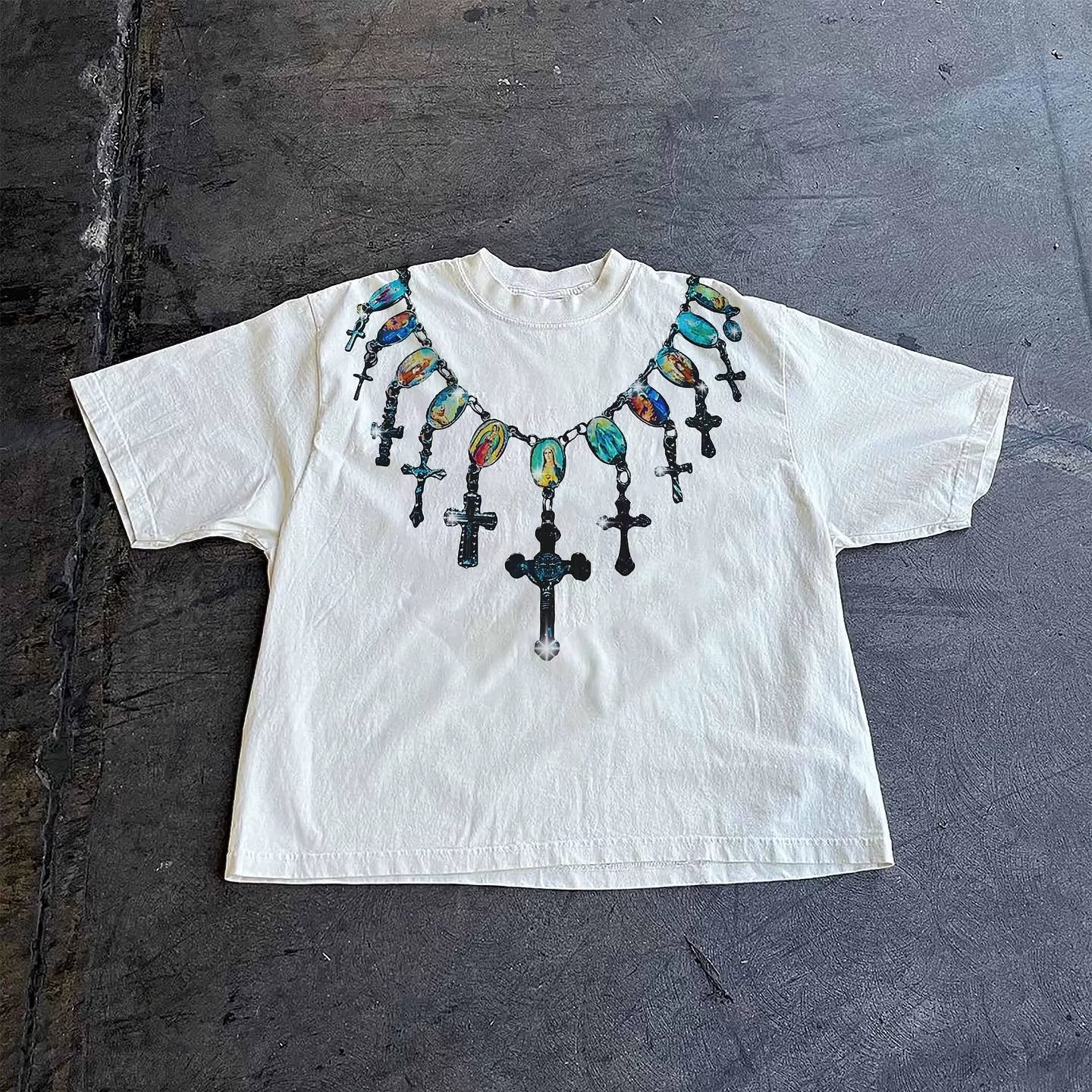 Classic Character Printed T-Shirt Pure Cotton Oversized Long-Sleeved Shirt Retro Street Casual Gothic Printed T-Shirt Lovers