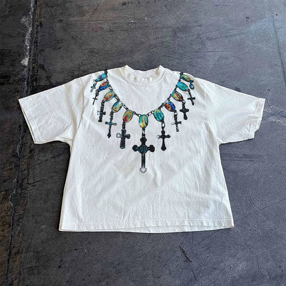 Classic Character Printed T-Shirt Pure Cotton Oversized Long-Sleeved Shirt Retro Street Casual Gothic Printed T-Shirt Lovers